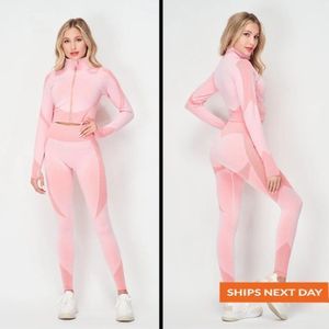 Soft Honeycomb Texture 2 Piece Crop Jacket Set - Sport Set - Two Piece Set
